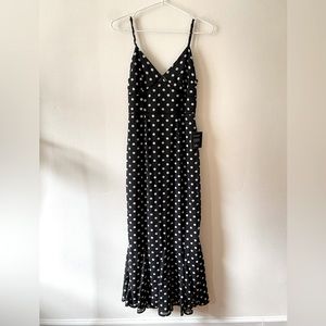 NWT Lulu’s black and off white polka dot cami maxi dress XS